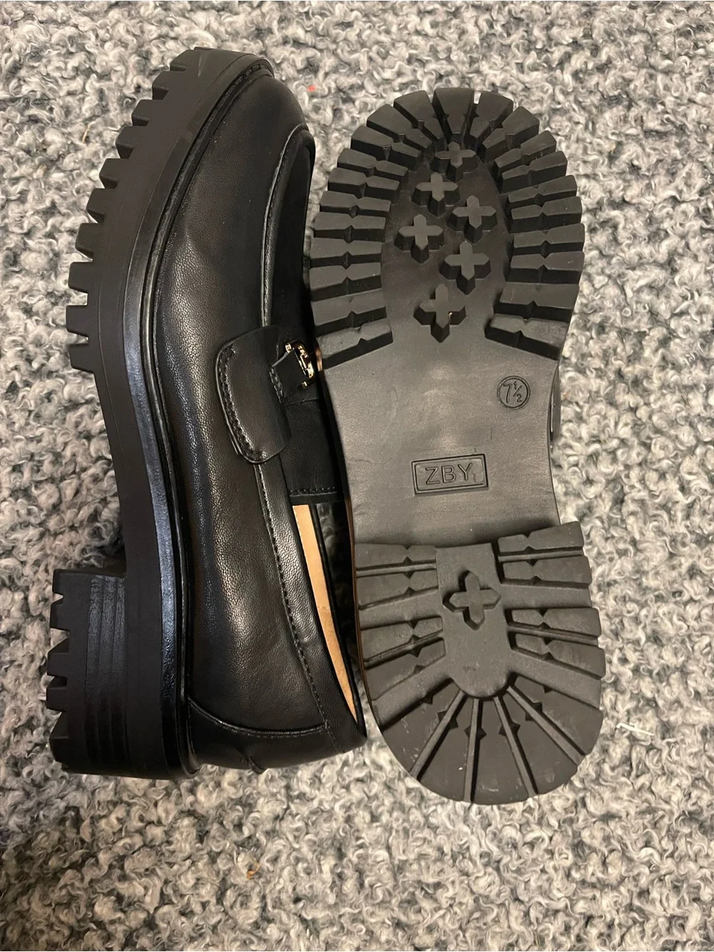 Black Women's Slip-On Loafers with Gold Accent